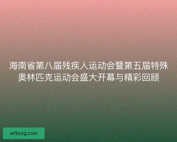 海南省第八届残疾人运动会暨第五届特殊奥林匹克运动会盛大开幕与精彩回顾